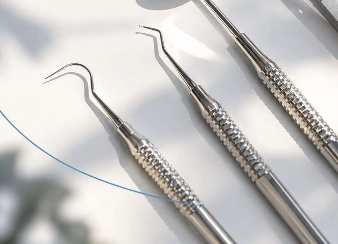 Sterilized dental instruments laid out on a tray