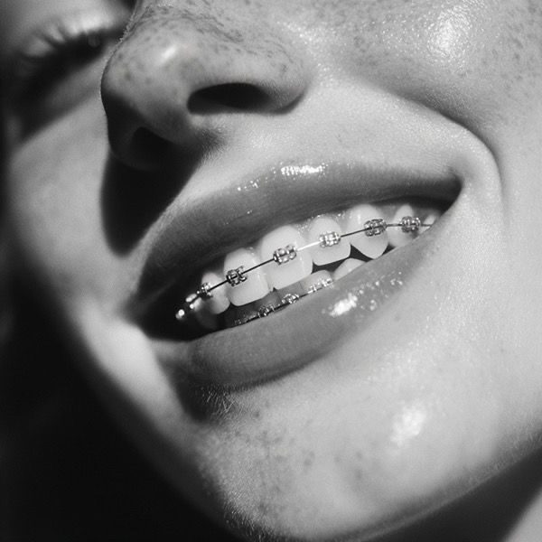 Close-up of a smile with braces